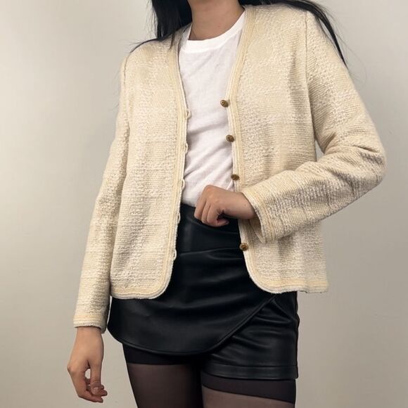 Vintage Cream and White Plaid Cardigan - Picture 2 of 8